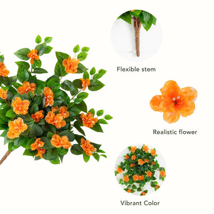 24in UV resistant artificial azalea hanging plant set of 3 with orange blooms and green leaves on Tampa Home & Garden Store