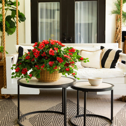 Nearly Natural 24in UV resistant artificial azalea hanging plant set of 3, red blooms on Tampa Home & Garden Store