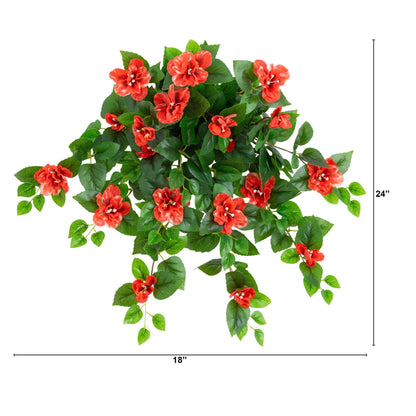 Nearly Natural 24in UV-resistant artificial azalea hanging plant set of 3 with red blooms on Tampa Home & Garden Store