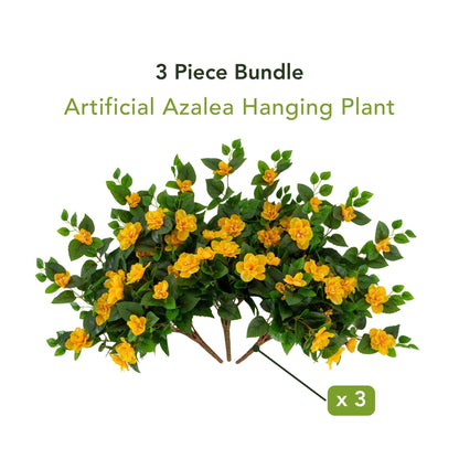 Artificial Azalea Hanging Plant, 3-piece bundle, Nearly Natural, orange blooms and leaves on Tampa Home & Garden Store