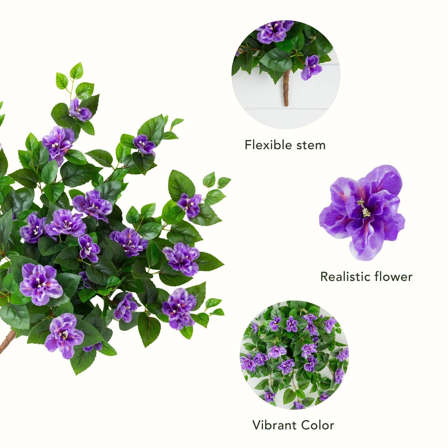 Artificial azalea hanging plant, 24in, UV resistant, purple blooms, Nearly Natural set of 3 on Tampa Home & Garden Store