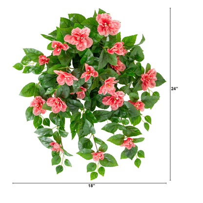 Artificial azalea hanging plant, 24in UV resistant, pink blooms with green leaves, set of 3 on Tampa Home & Garden Store