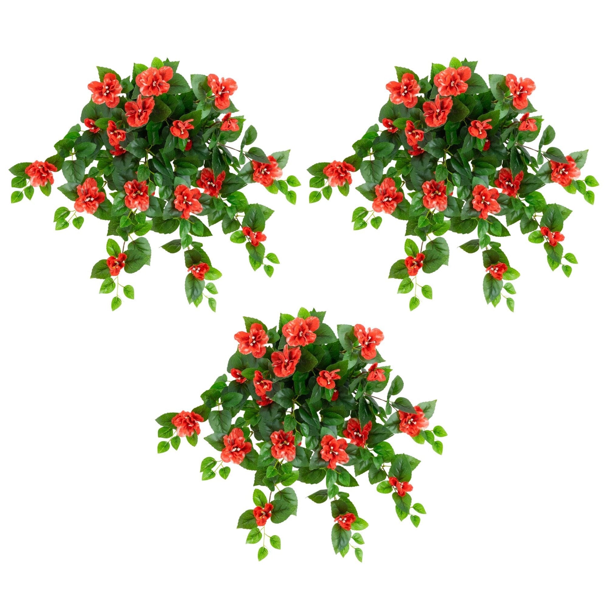 Hanging artificial azalea plant 24in UV resistant red blooms Nearly Natural set of 3 on Tampa Home & Garden Store