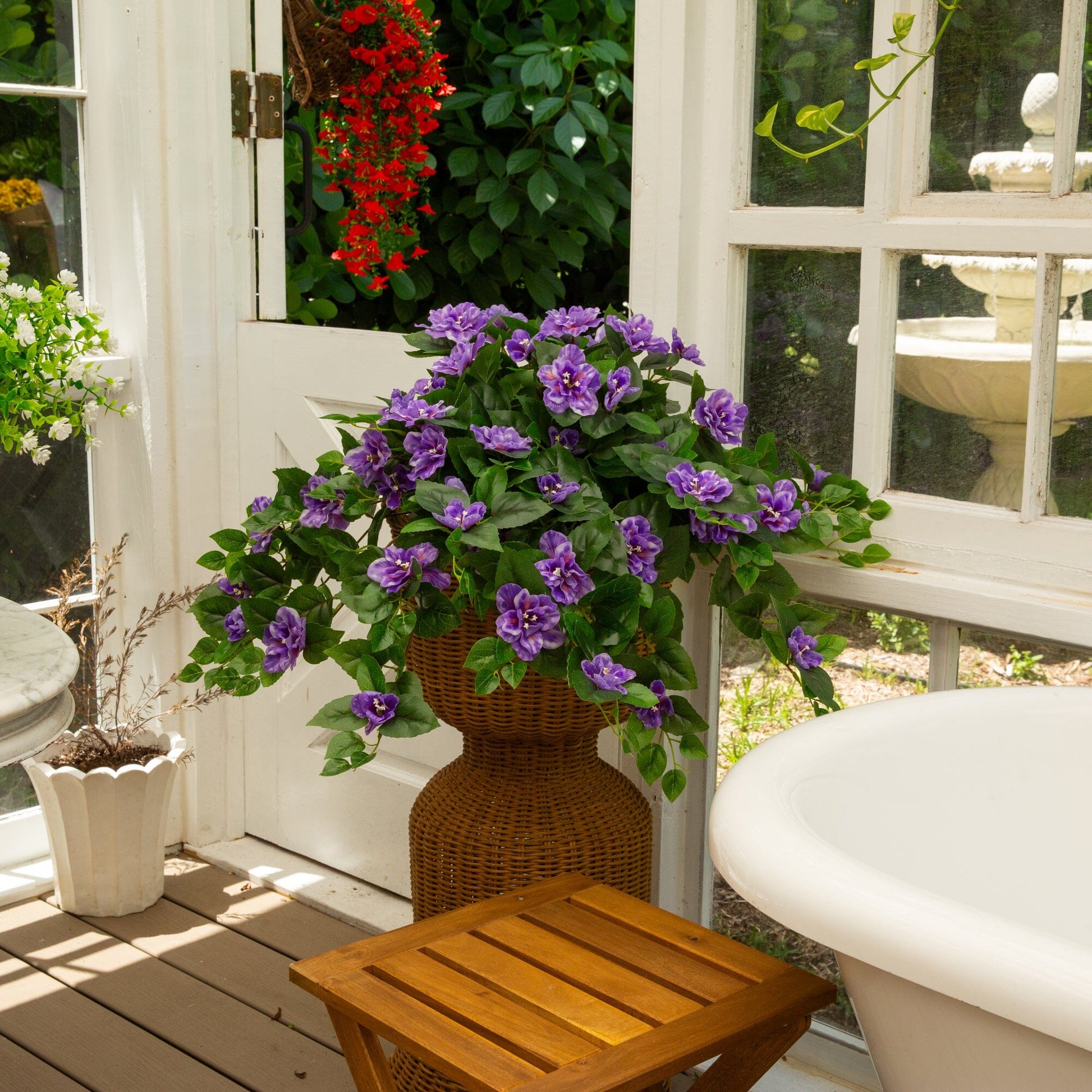 24in UV-resistant artificial azalea hanging plant set of 3, purple blooms by Nearly Natural on Tampa Home & Garden Store