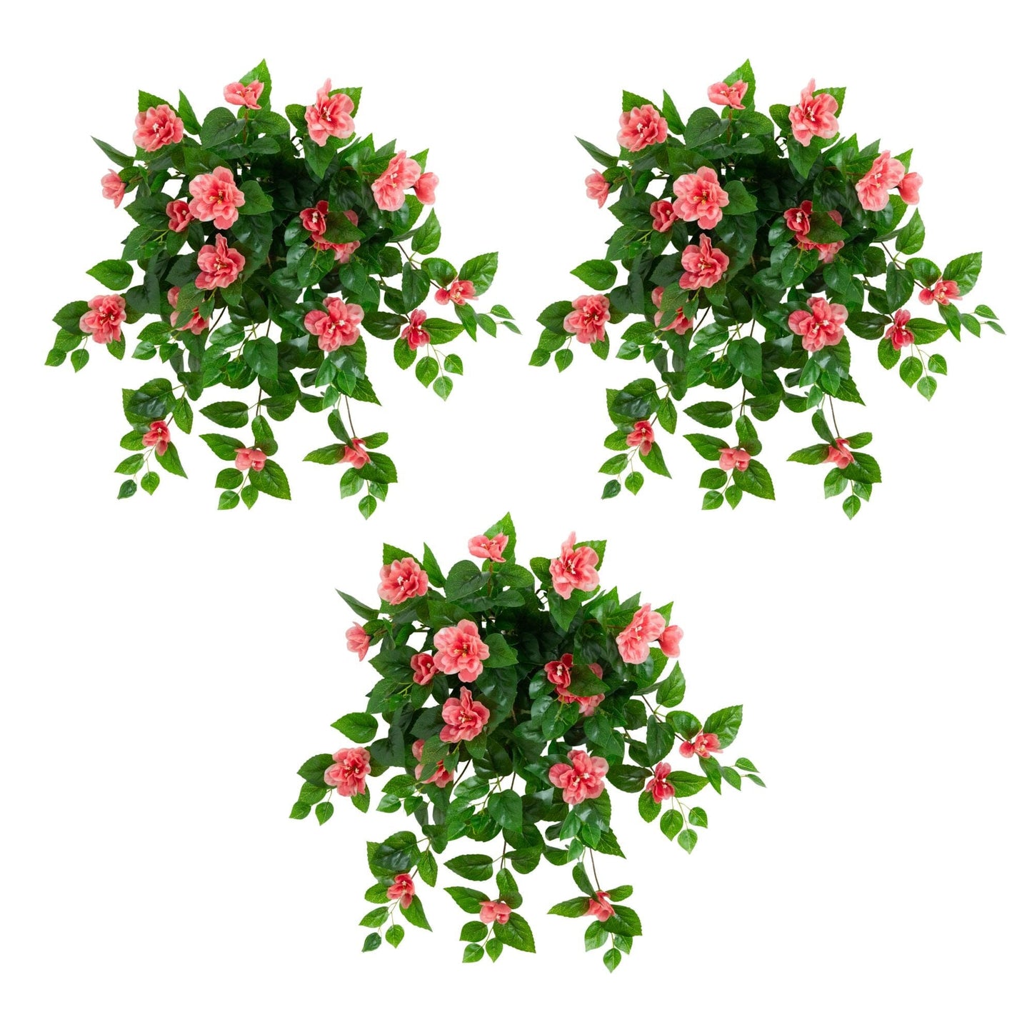 Hanging artificial azalea, 24in UV resistant, pink blossoms with green leaves, set of 3 on Tampa Home & Garden Store