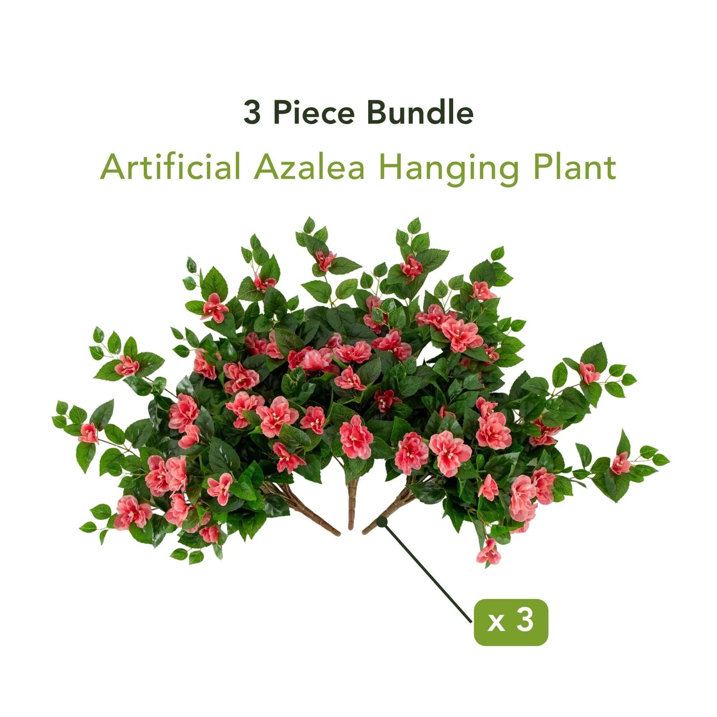 Artificial azalea hanging plant 24in UV resistant, Nearly Natural pink blooms, 3pc bundle on Tampa Home & Garden Store