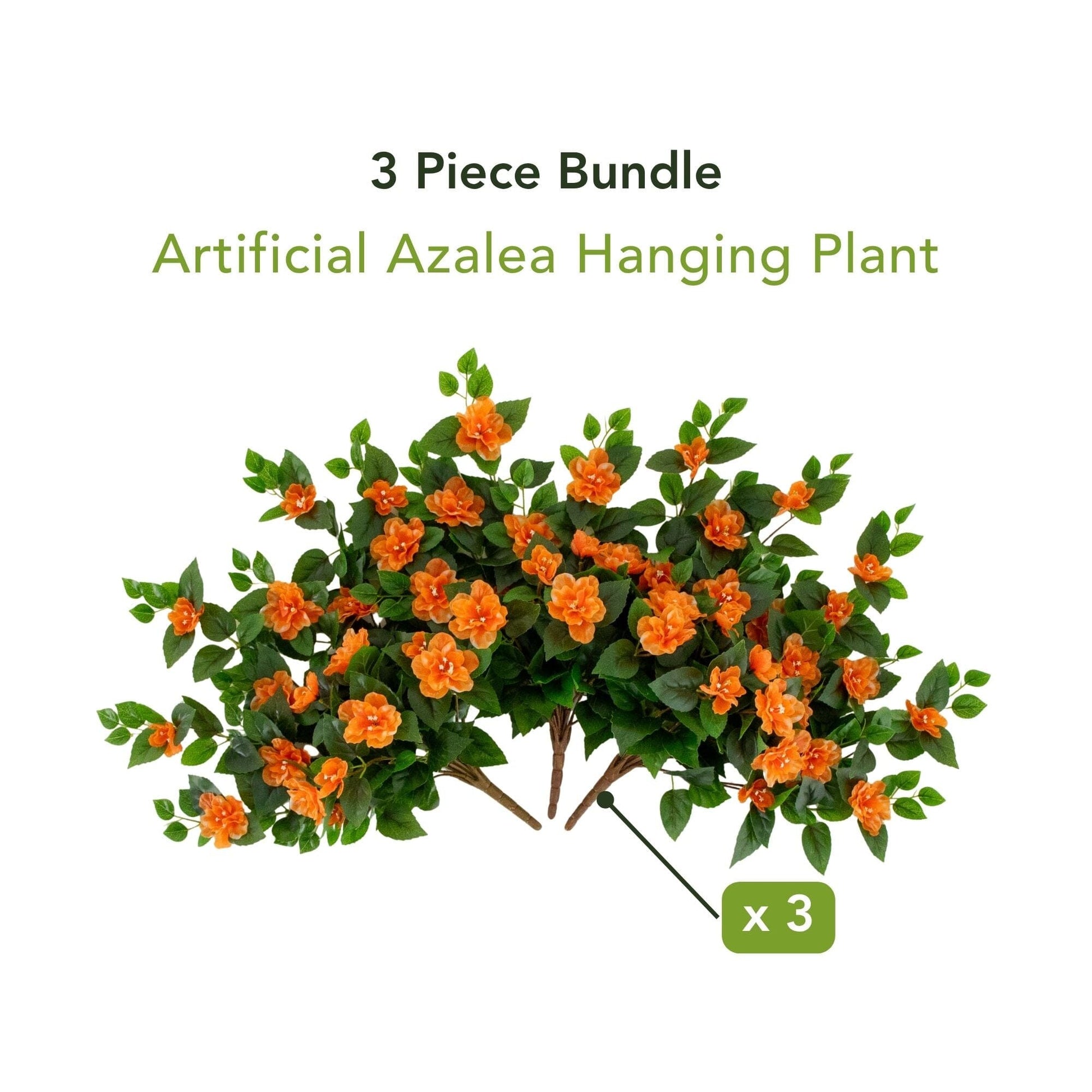24in UV-Resistant artificial azalea hanging plant set of 3 by Nearly Natural with orange blooms and green leaves on Tampa Home & Garden Store