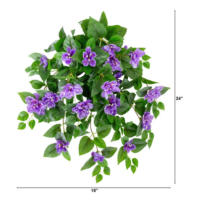 Artificial Azalea Hanging Plant 3pc, 24-in UV-resistant, purple blooms with green leaves on Tampa Home & Garden Store