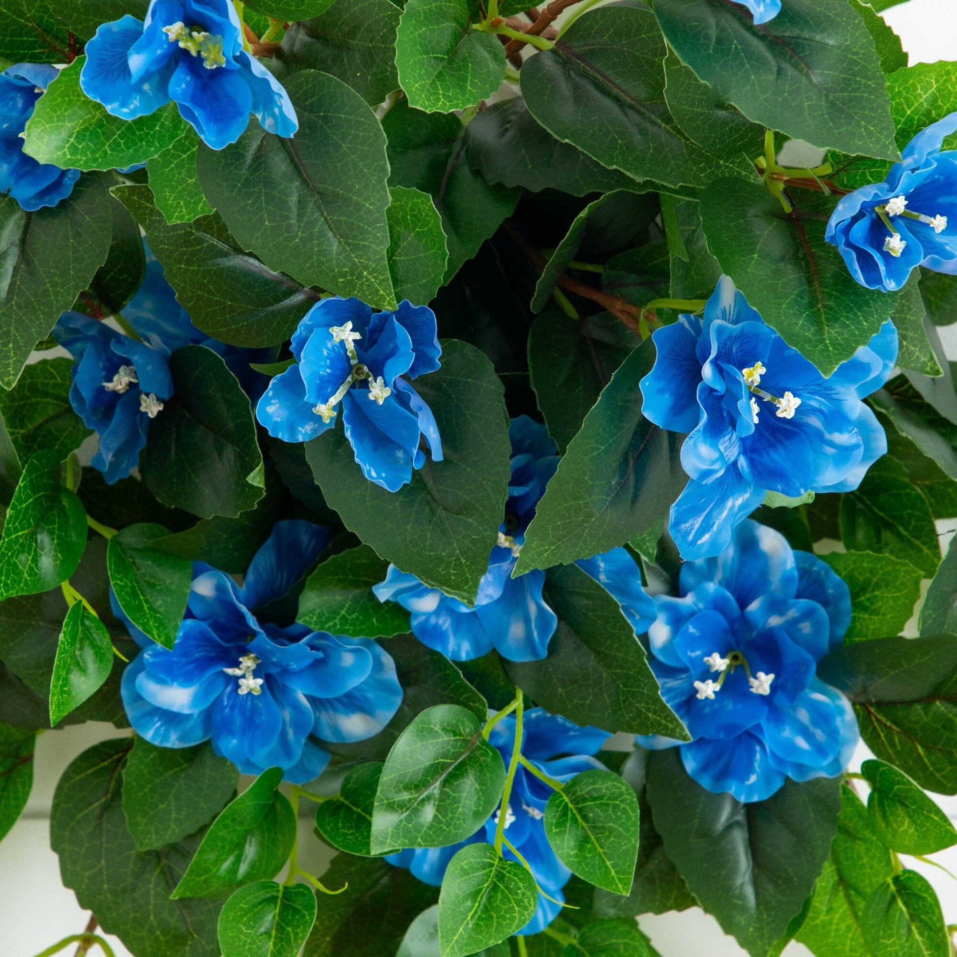 Artificial azalea hanging plant set of 3 with blue blooms and green leaves UV resistant on Tampa Home & Garden Store