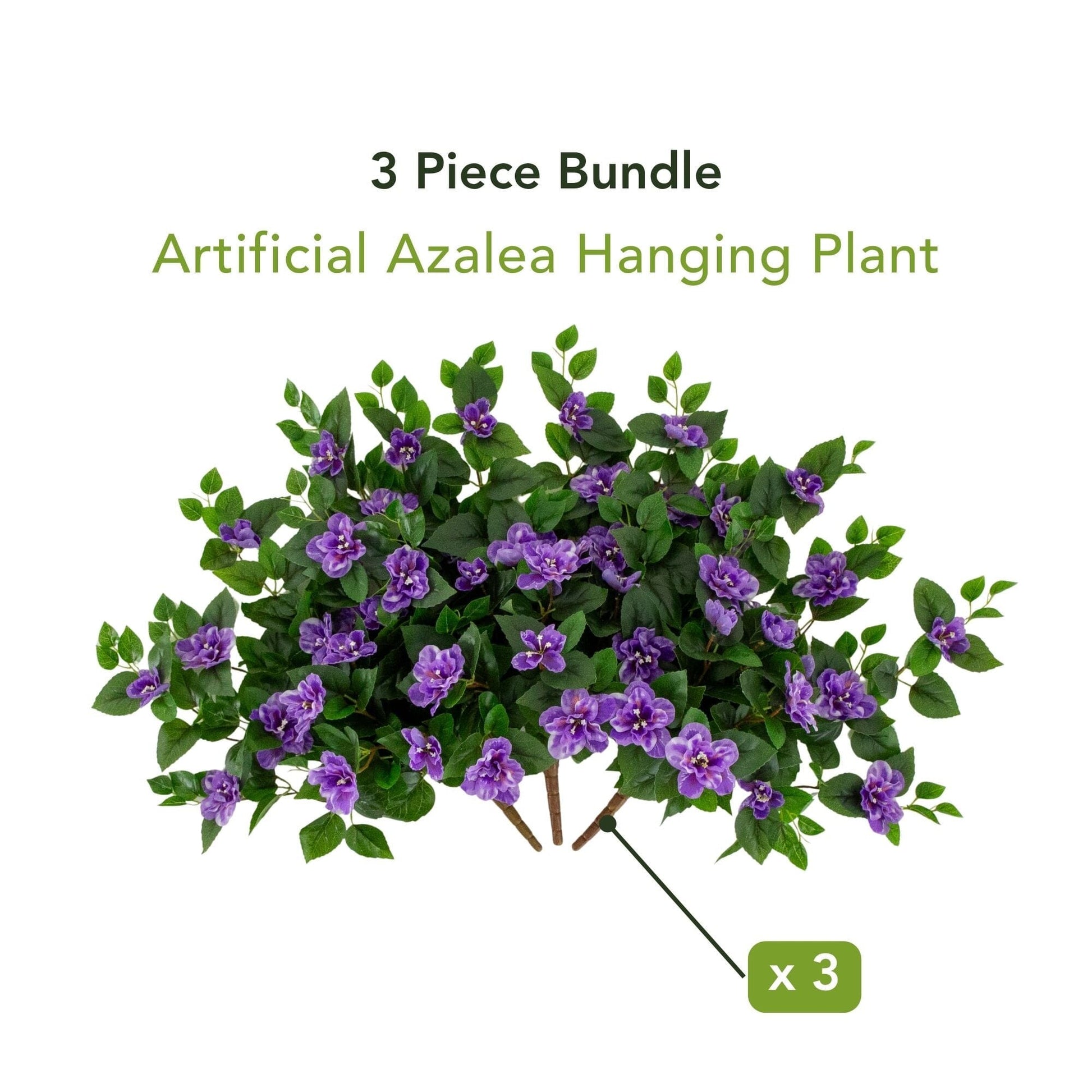 Artificial azalea hanging plant, 24in UV resistant, purple blooms, Nearly Natural set of 3 on Tampa Home & Garden Store