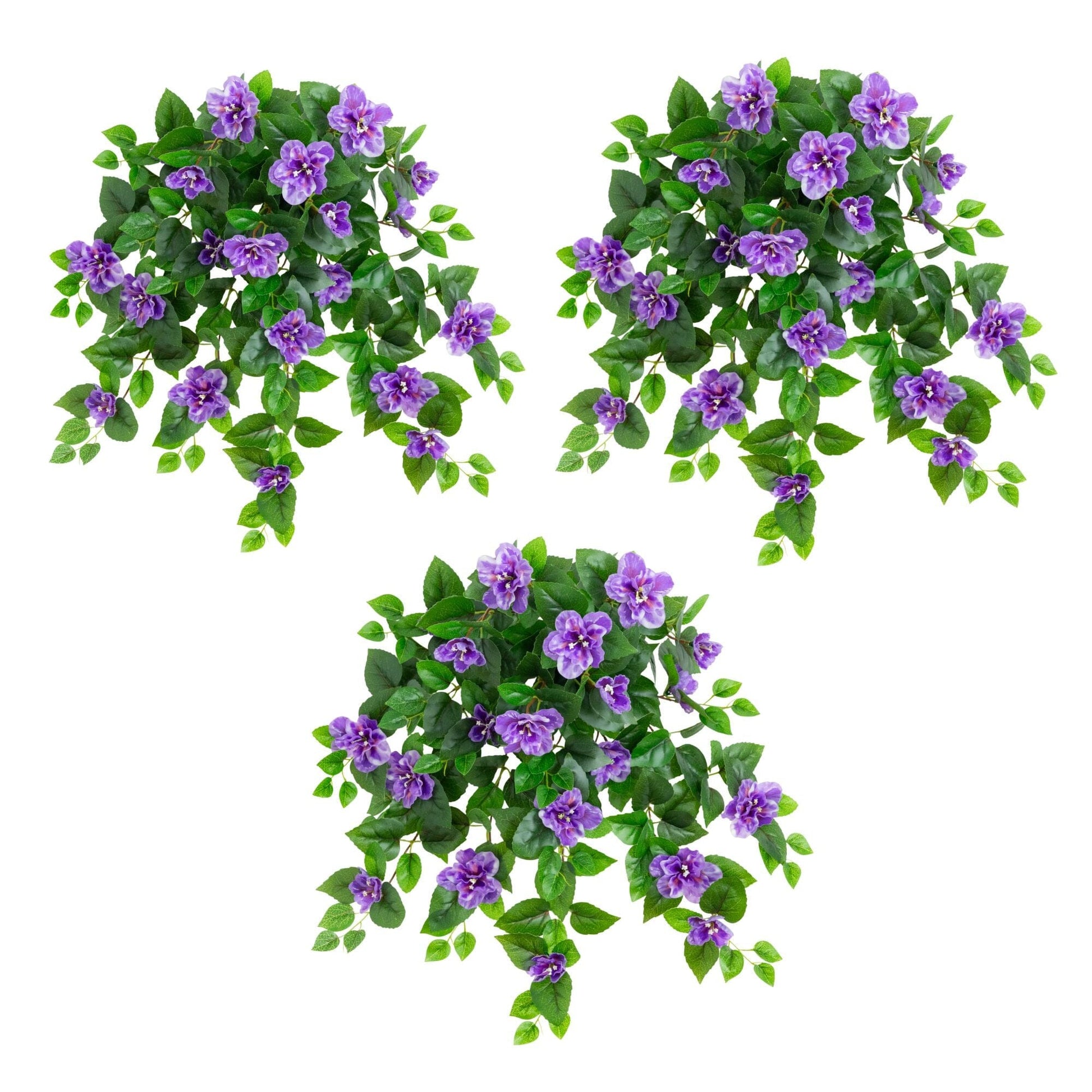 Nearly Natural 24in UV‑resistant hanging artificial azalea plant trio with purple blooms on Tampa Home & Garden Store