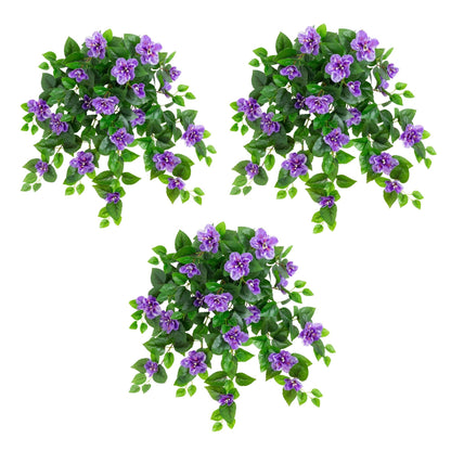 Nearly Natural 24in UV‑resistant hanging artificial azalea plant trio with purple blooms on Tampa Home & Garden Store