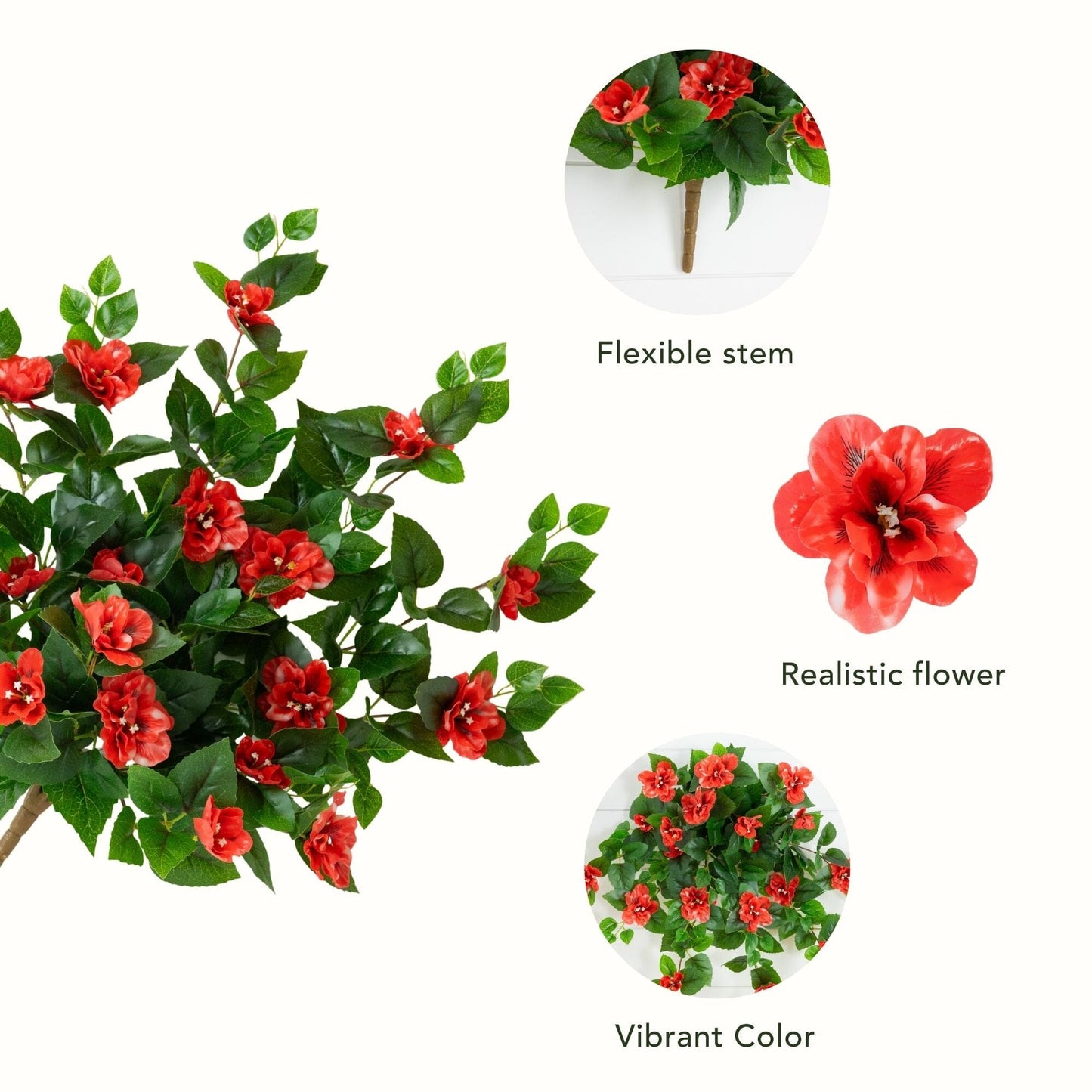 Artificial azalea hanging plant 24in UV resistant with red blooms, set of 3 by Nearly Natural on Tampa Home & Garden Store