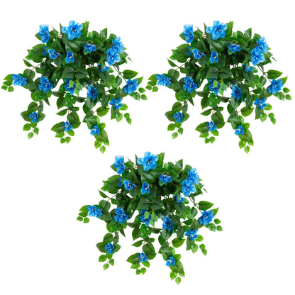 Nearly Natural 24in UV Resistant Artificial Azalea Hanging Plant Set of 3 with blue blooms on Tampa Home & Garden Store