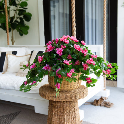 24in UV resistant artificial azalea hanging plant in wicker basket set of 3 Nearly Natural on Tampa Home & Garden Store