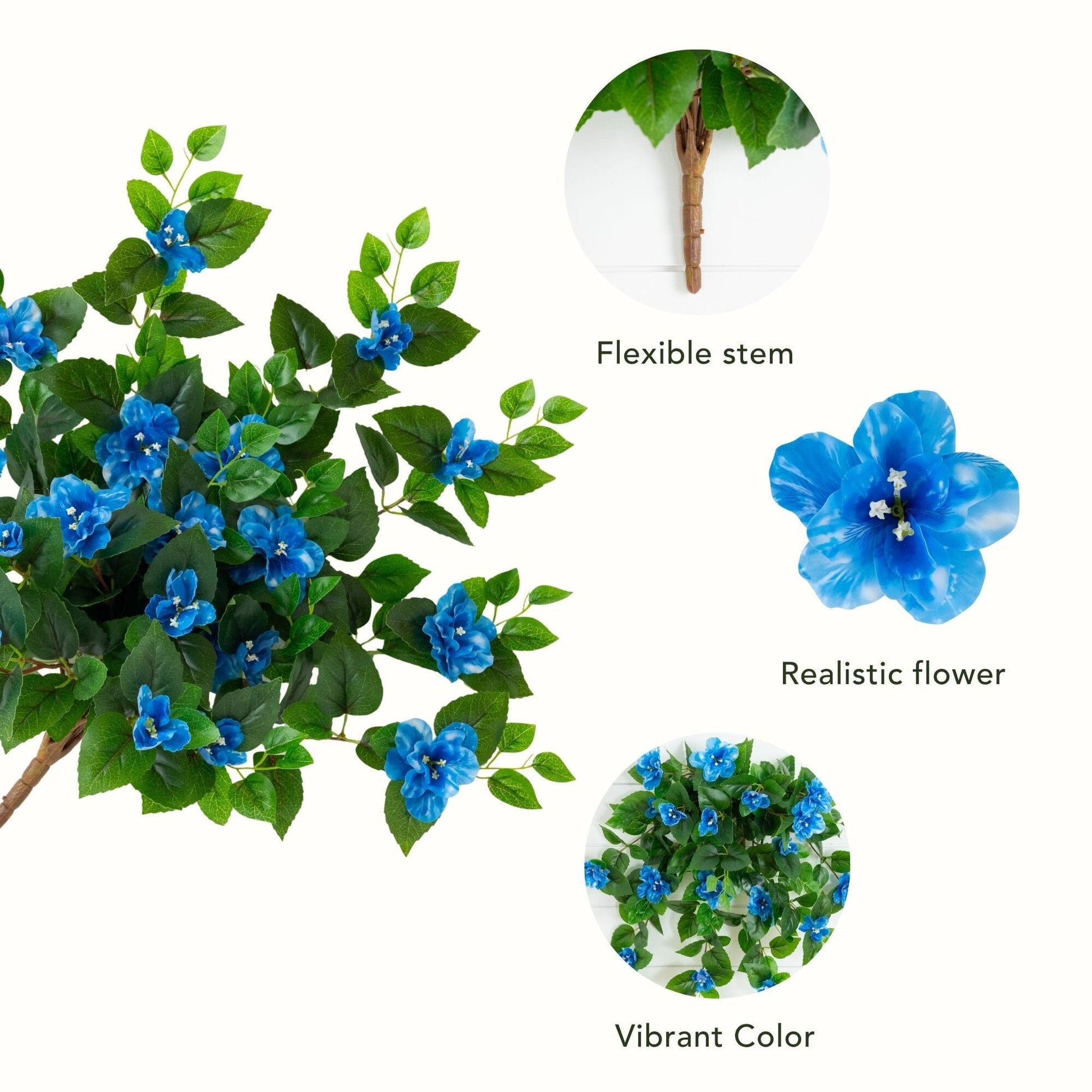 Hanging azalea plant set of 3 by Nearly Natural, 24in UV resistant with blue flowers on Tampa Home & Garden Store