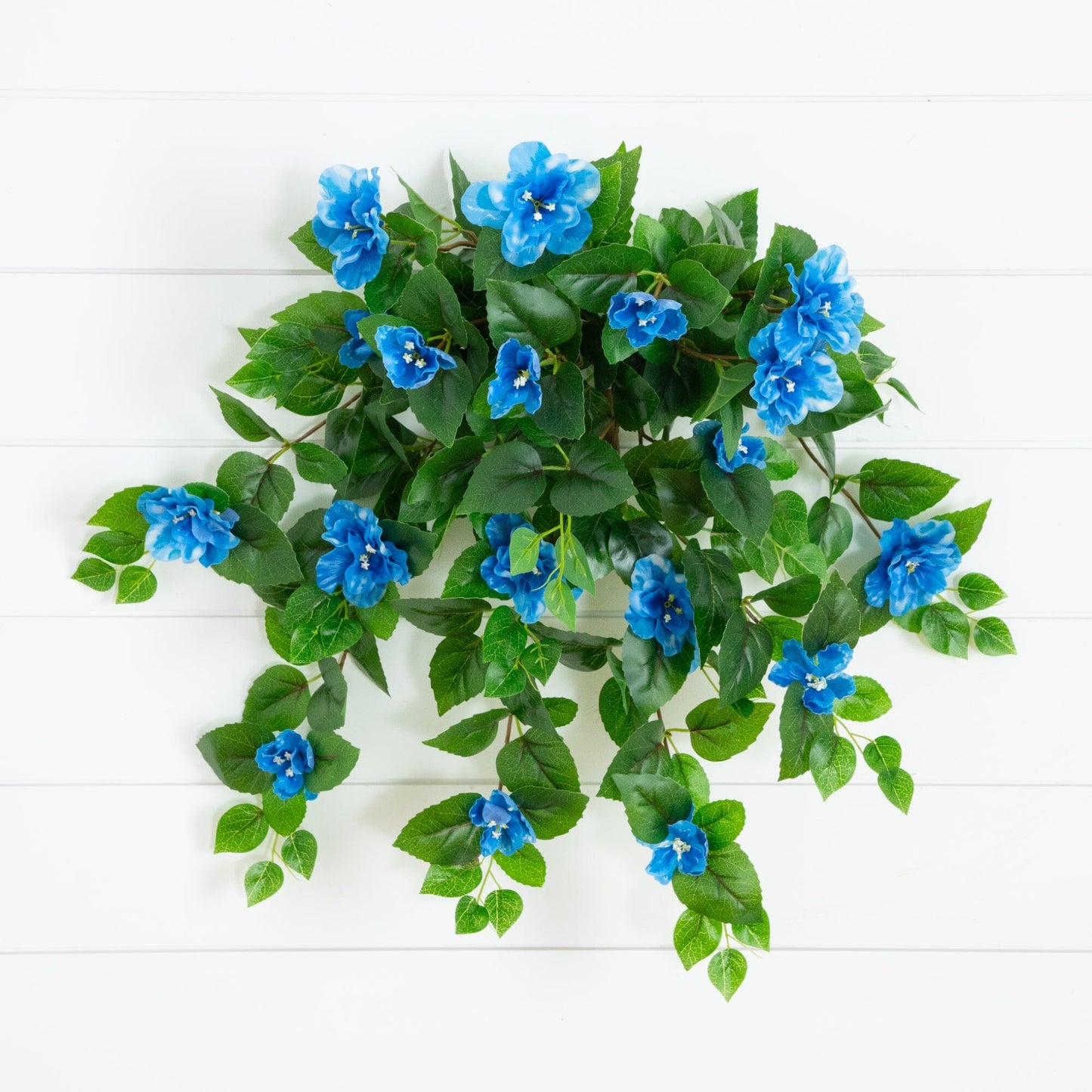 Artificial azalea hanging plant 24in UV resistant set of 3 with blue blooms and green leaves on Tampa Home & Garden Store