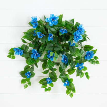 Artificial azalea hanging plant 24in UV resistant set of 3 with blue blooms and green leaves on Tampa Home & Garden Store