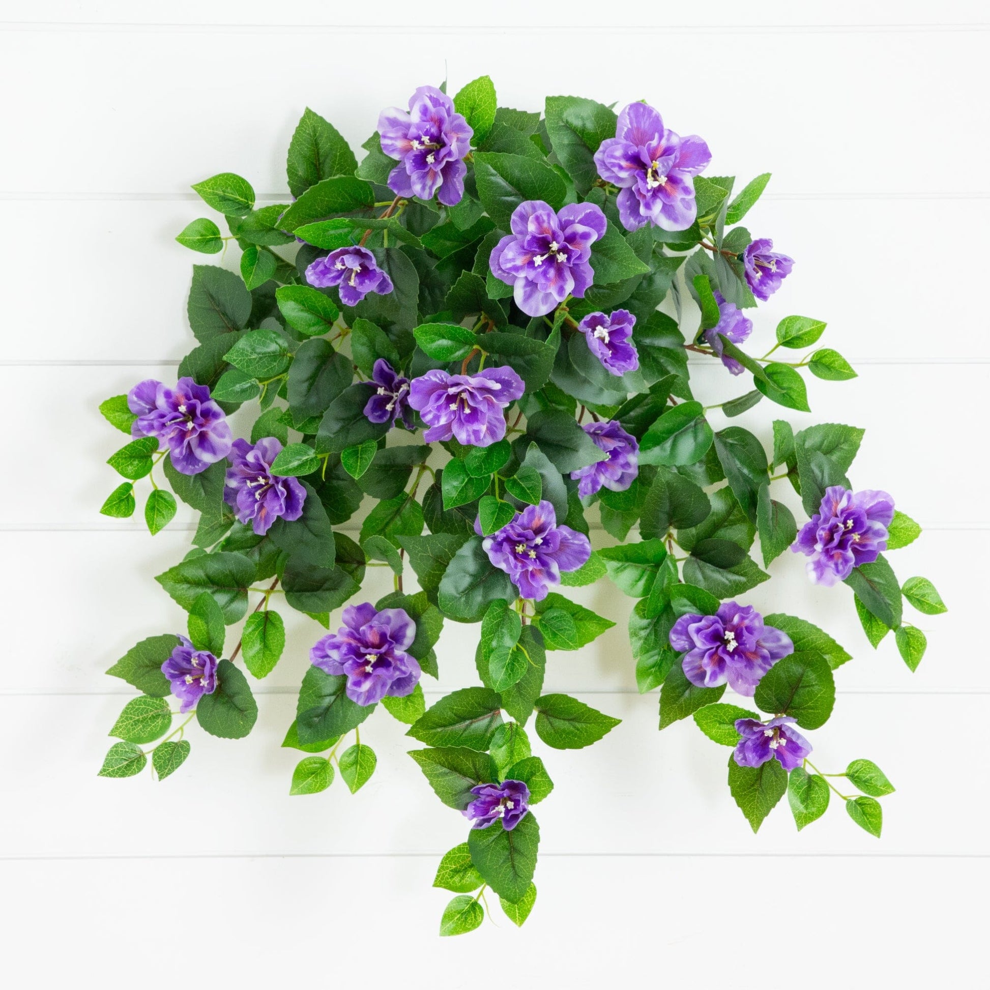 24in UV-resistant purple azalea hanging plant set of 3 by Nearly Natural with green leaves on Tampa Home & Garden Store