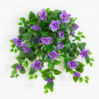 24in UV-resistant purple azalea hanging plant set of 3 by Nearly Natural with green leaves on Tampa Home & Garden Store