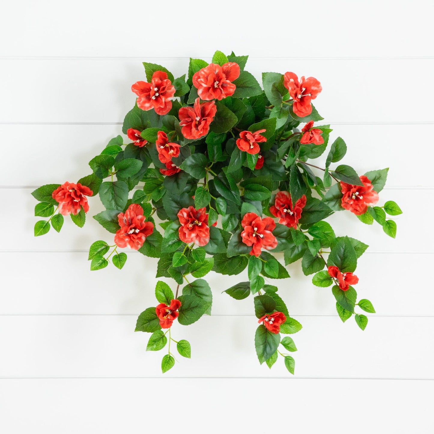 Artificial azalea hanging plant red blooms with green leaves UV-resistant 24in set of 3 on Tampa Home & Garden Store
