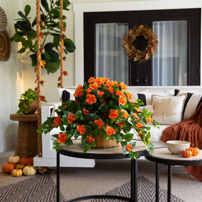 Artificial orange azalea hanging plant set of 3, 24in UV resistant by Nearly Natural on Tampa Home & Garden Store
