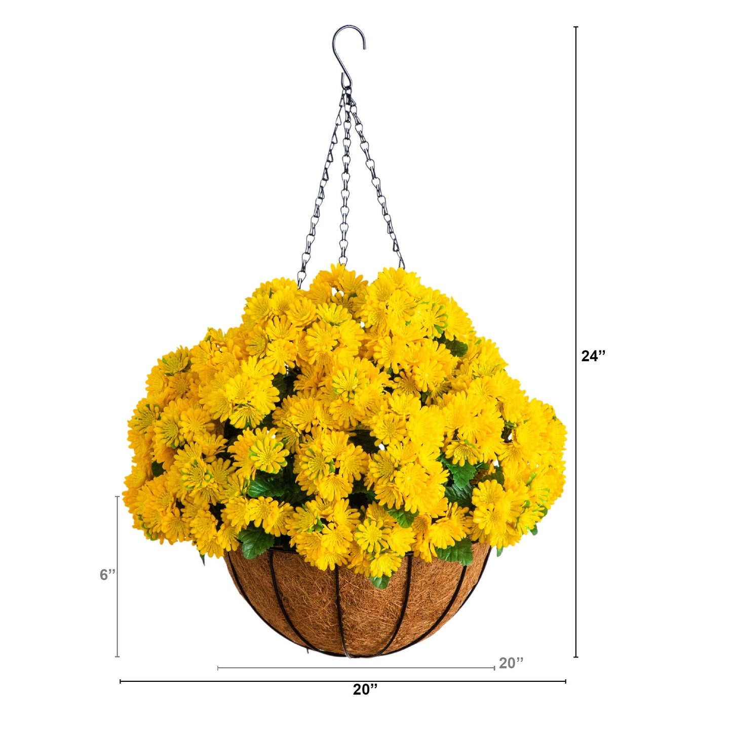 24-inch UV resistant chrysanthemum hanging basket with yellow blooms Nearly Natural on Tampa Home & Garden Store