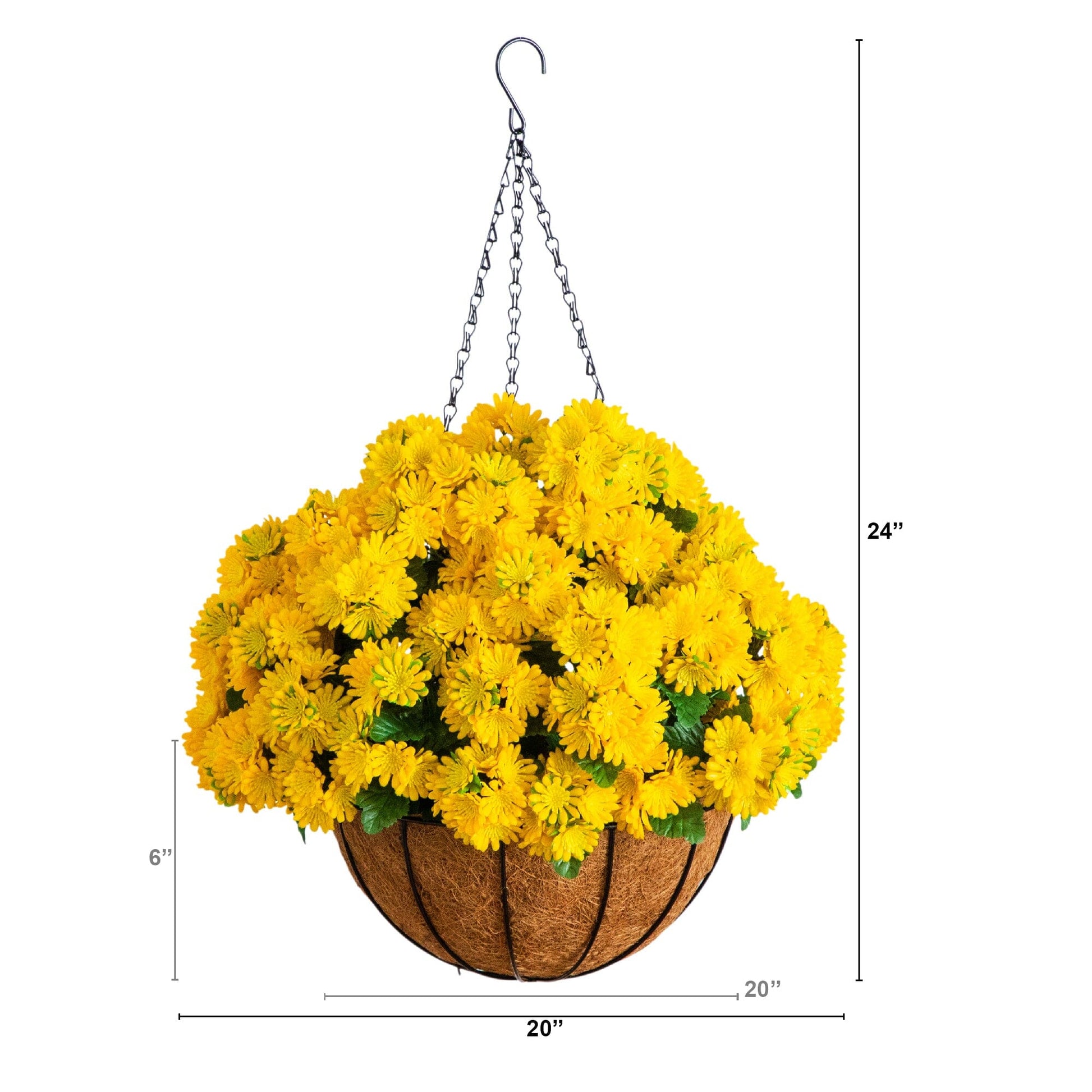 24-inch UV resistant chrysanthemum hanging basket with yellow blooms Nearly Natural on Tampa Home & Garden Store