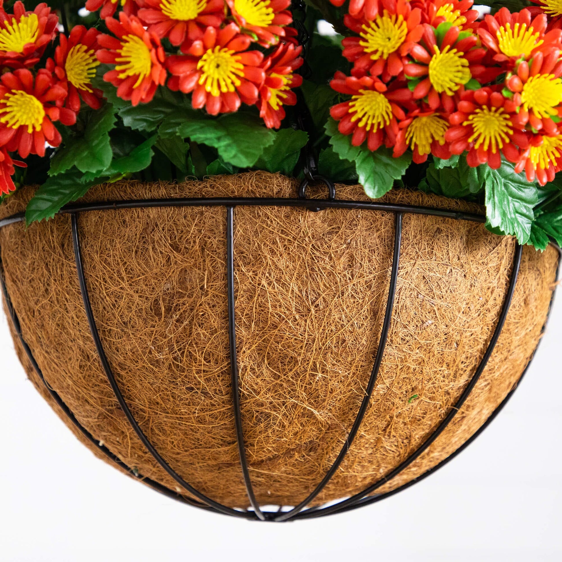 24in UV Resistant Artificial Chrysanthemum Hanging Basket by Nearly Natural orange blooms on Tampa Home & Garden Store