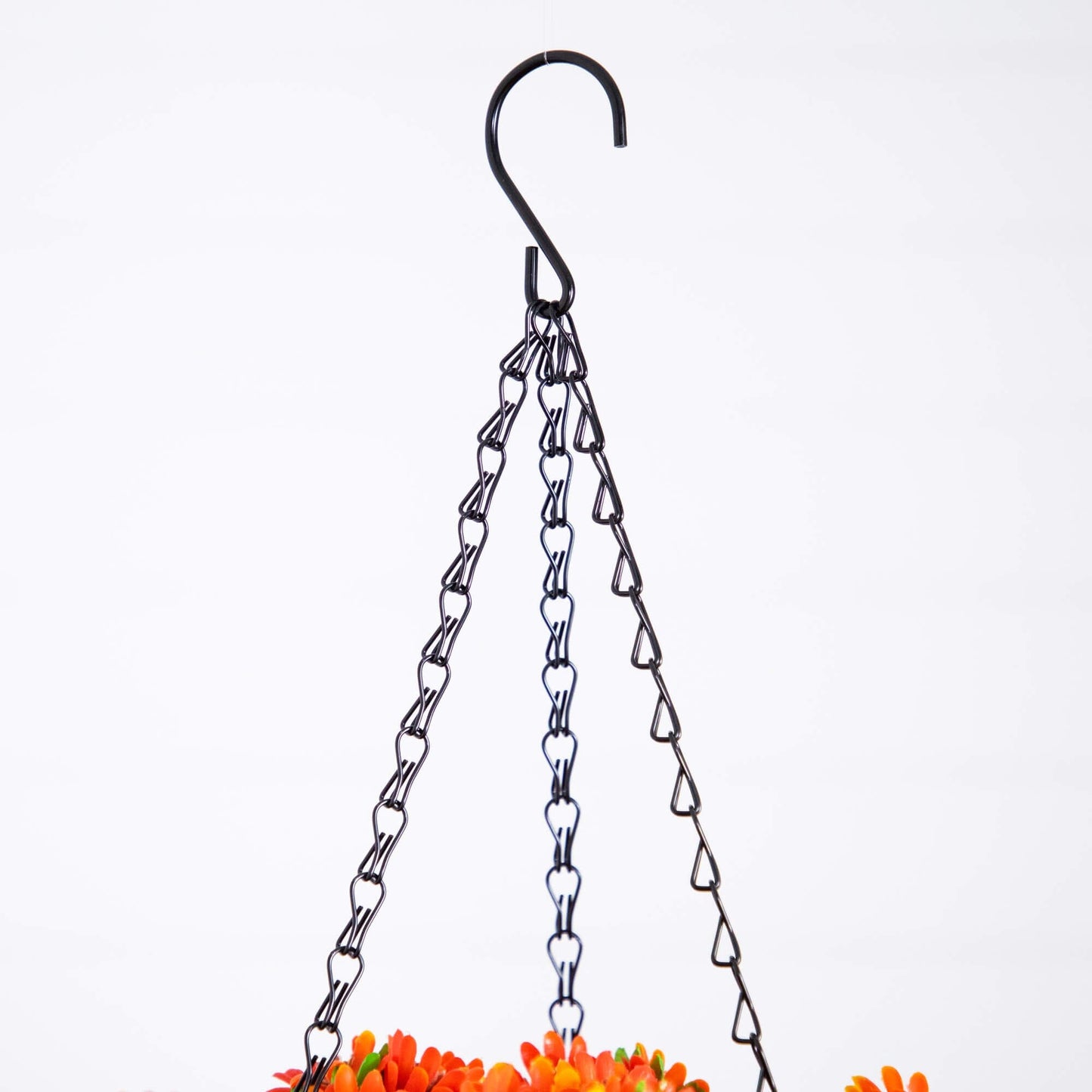 24-inch UV-resistant artificial chrysanthemum hanging basket by Nearly Natural with orange blooms on Tampa Home & Garden Store