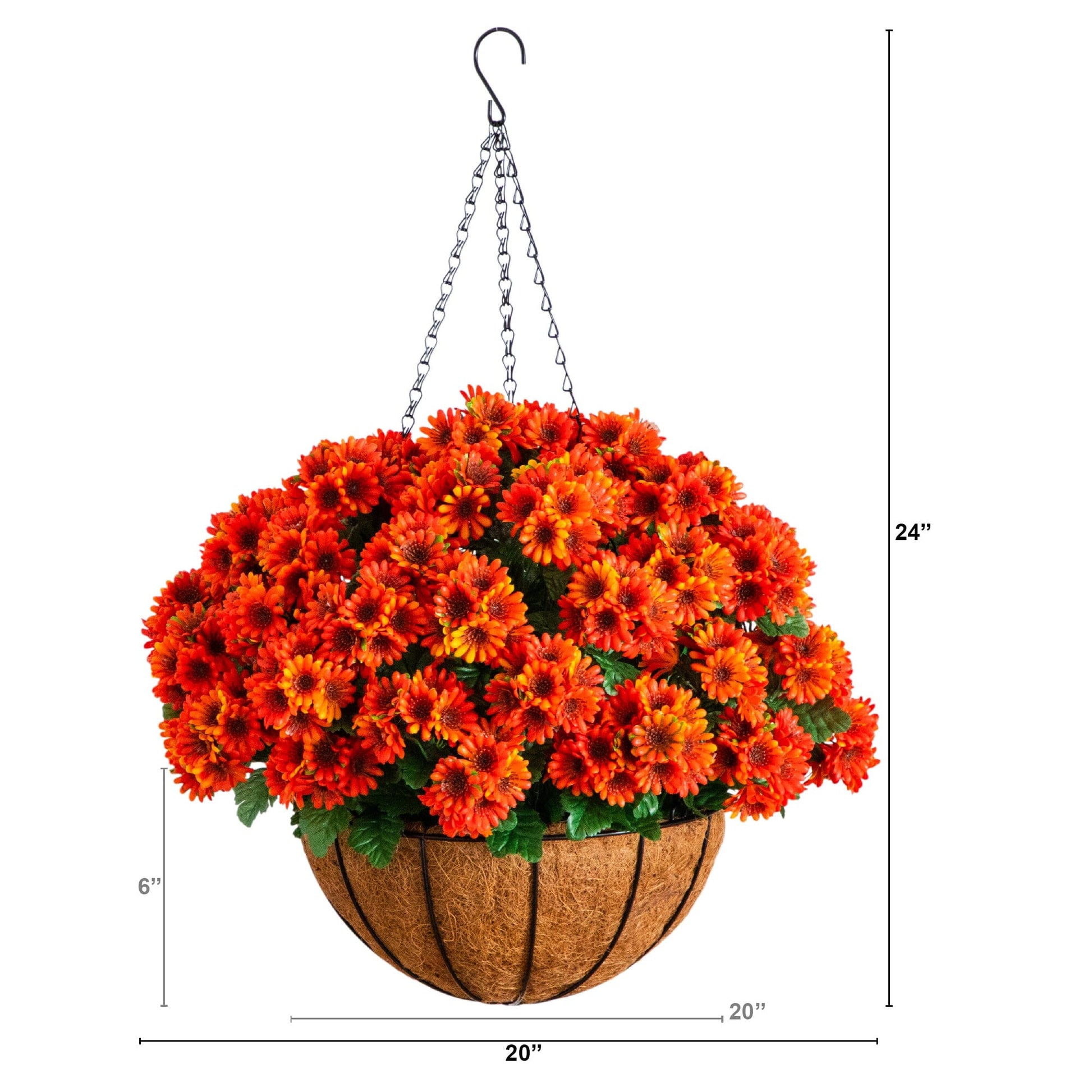 Chrysanthemum Hanging Basket 24in UV-Resistant Nearly Natural orange blooms indoor outdoor on Tampa Home & Garden Store