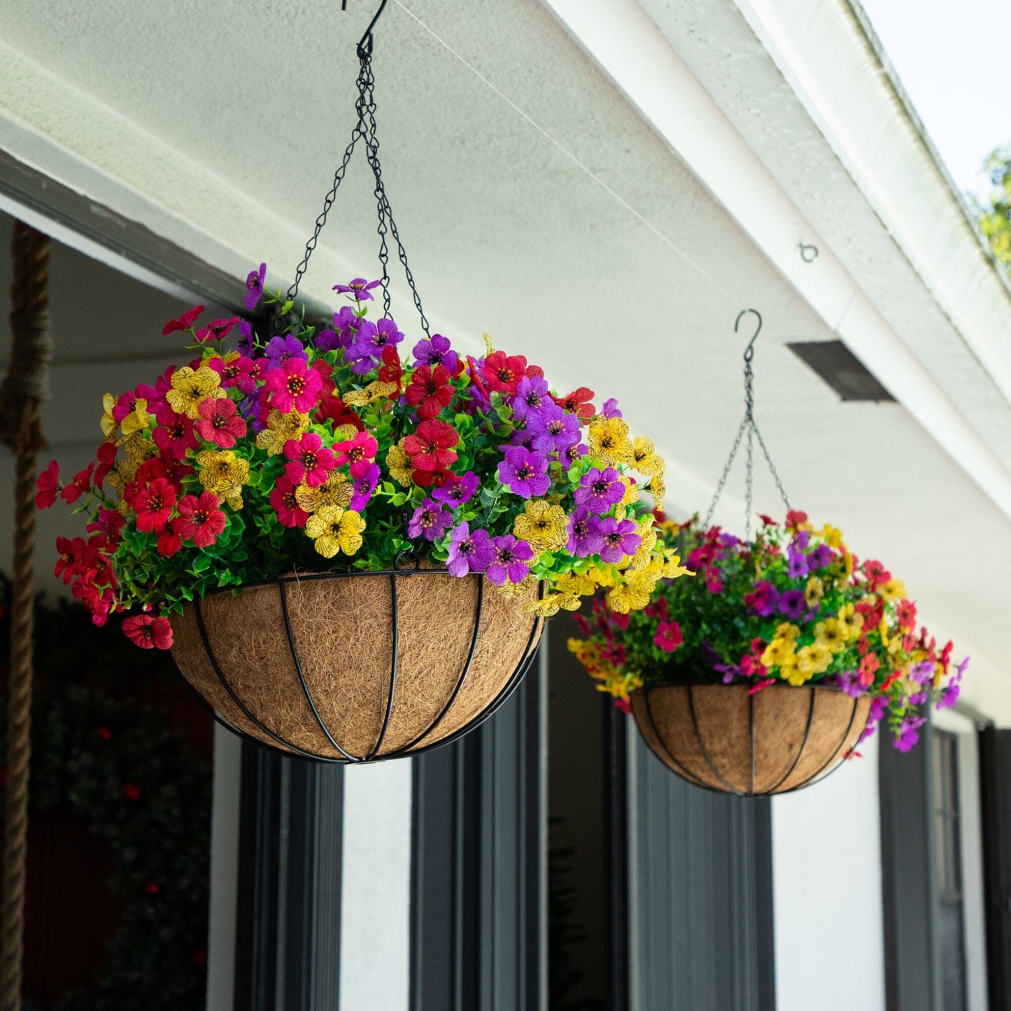 Nearly Natural 24in UV resistant artificial daisy hanging baskets set of 2 on Tampa Home & Garden Store