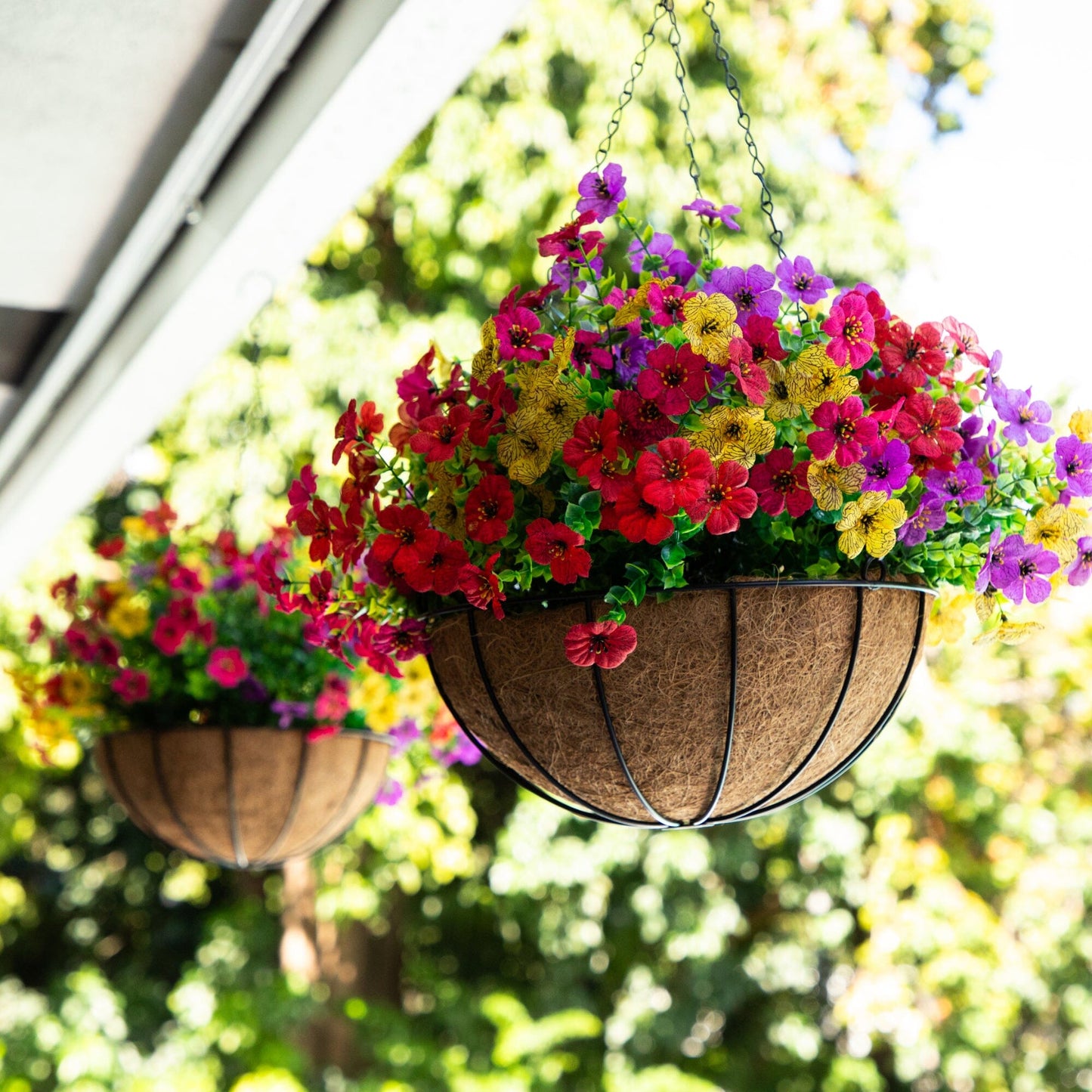 24-inch UV resistant artificial daisy hanging basket kit set of 2 indoor/outdoor Nearly Natural on Tampa Home & Garden Store