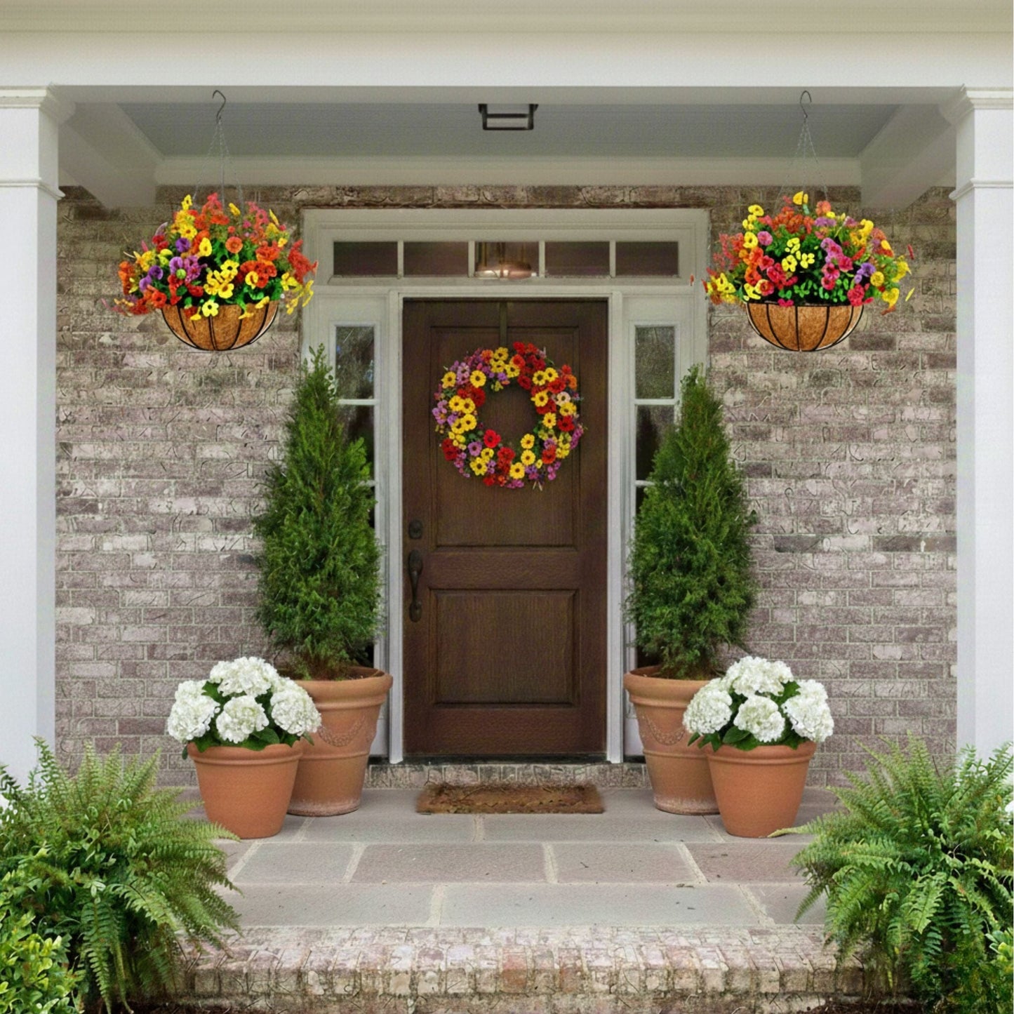 Hanging basket kit 24in UV resistant artificial daisies set of 2 by Nearly Natural on Tampa Home & Garden Store