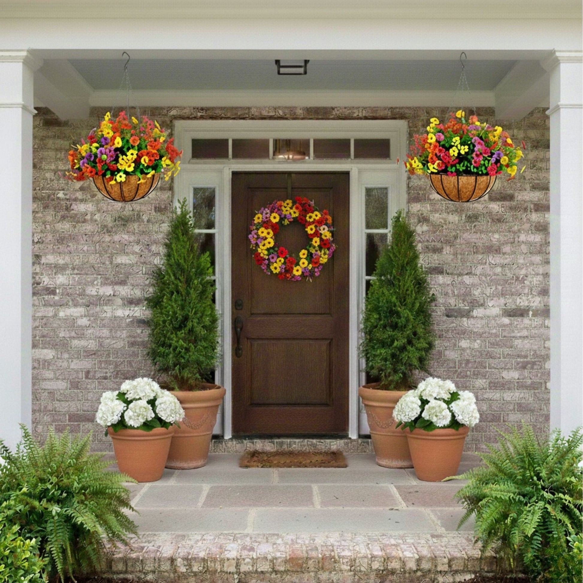 Hanging basket kit 24in UV resistant artificial daisies set of 2 by Nearly Natural on Tampa Home & Garden Store