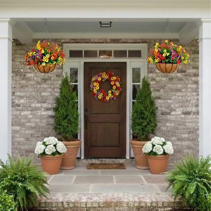 Hanging basket kit 24in UV resistant artificial daisies set of 2 by Nearly Natural on Tampa Home & Garden Store