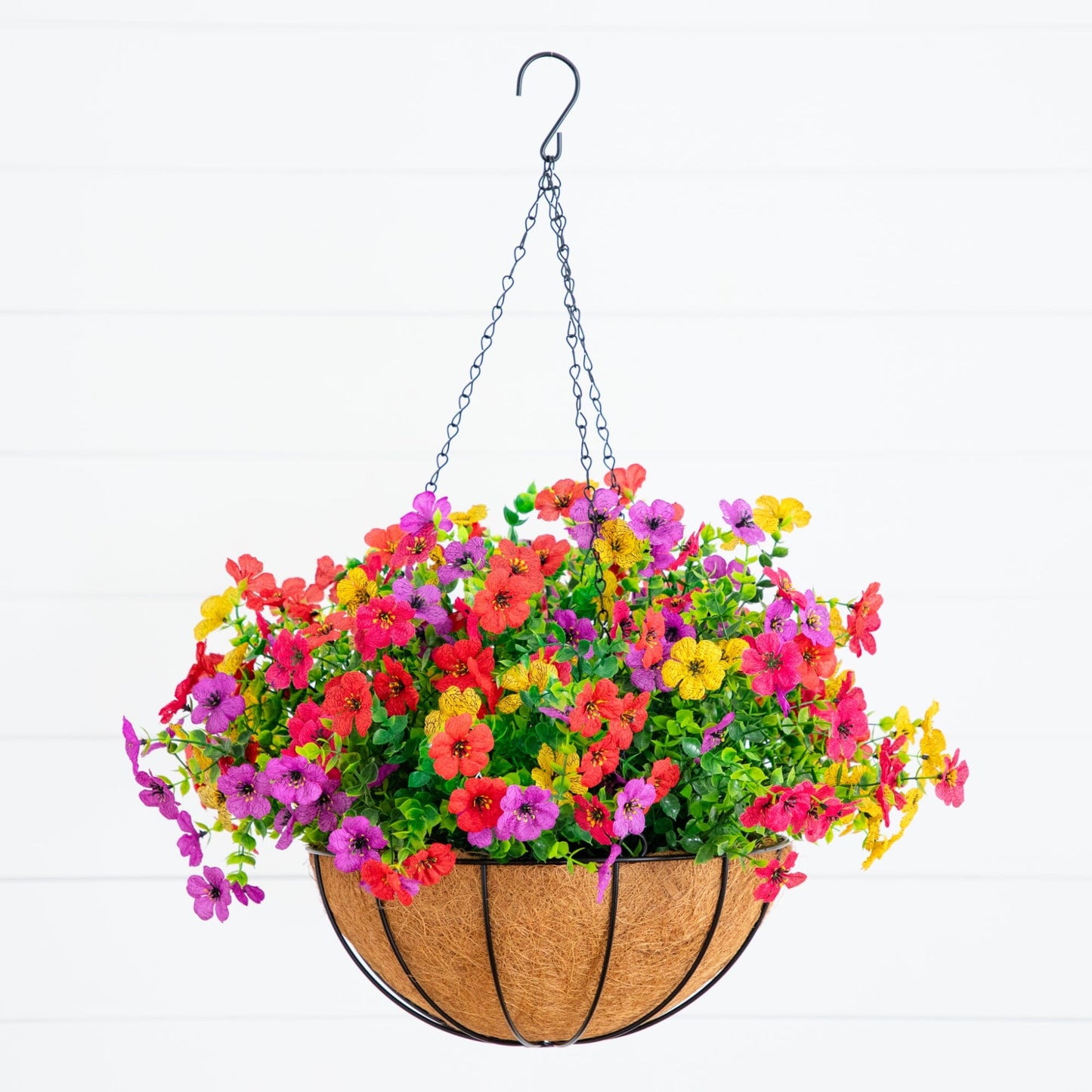 Hanging basket of colorful UV-resistant artificial daisies, 24in, set of 2 on Tampa Home & Garden Store