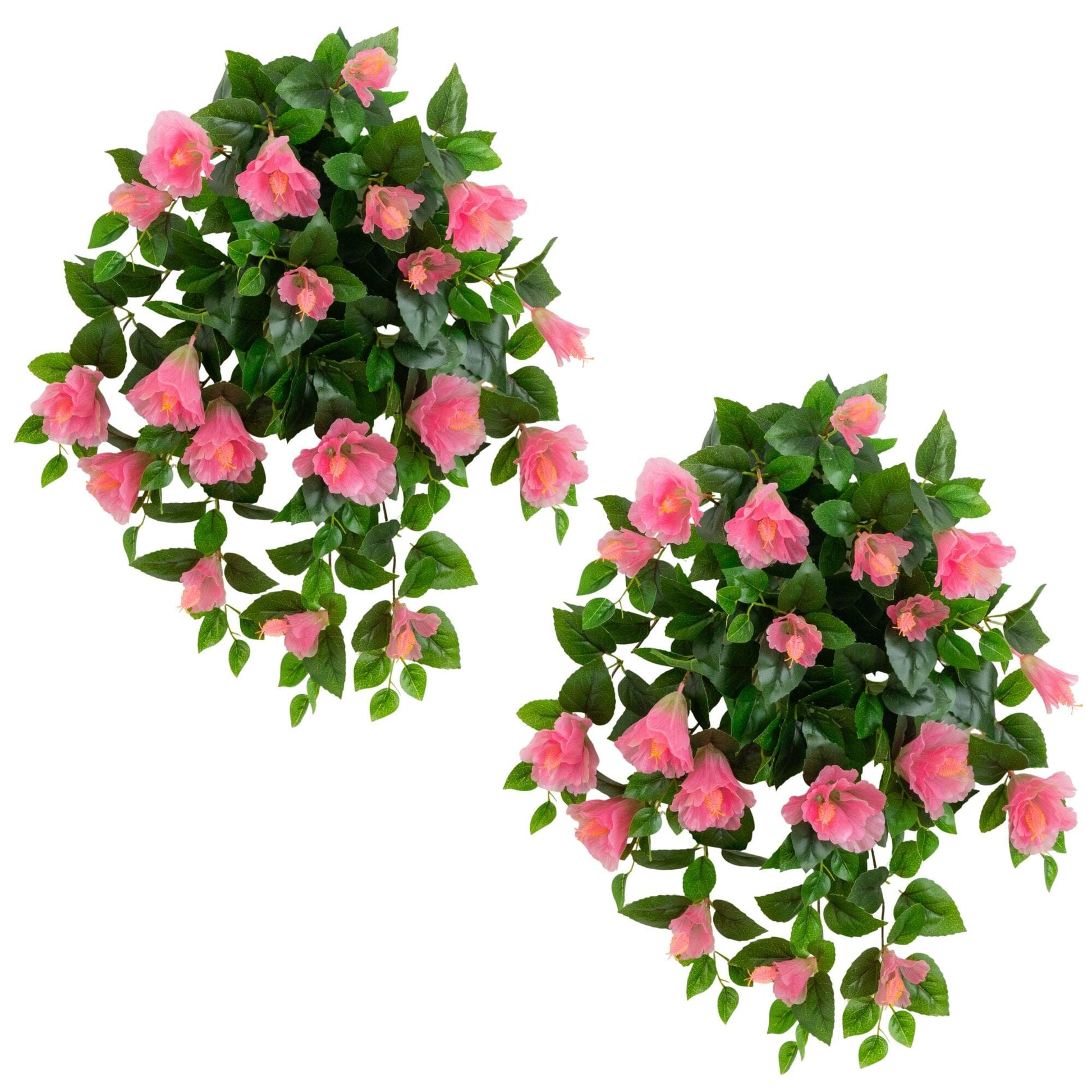Hanging plant: 2 Nearly Natural 24in artificial hibiscus with pink blooms and green leaves on Tampa Home & Garden Store