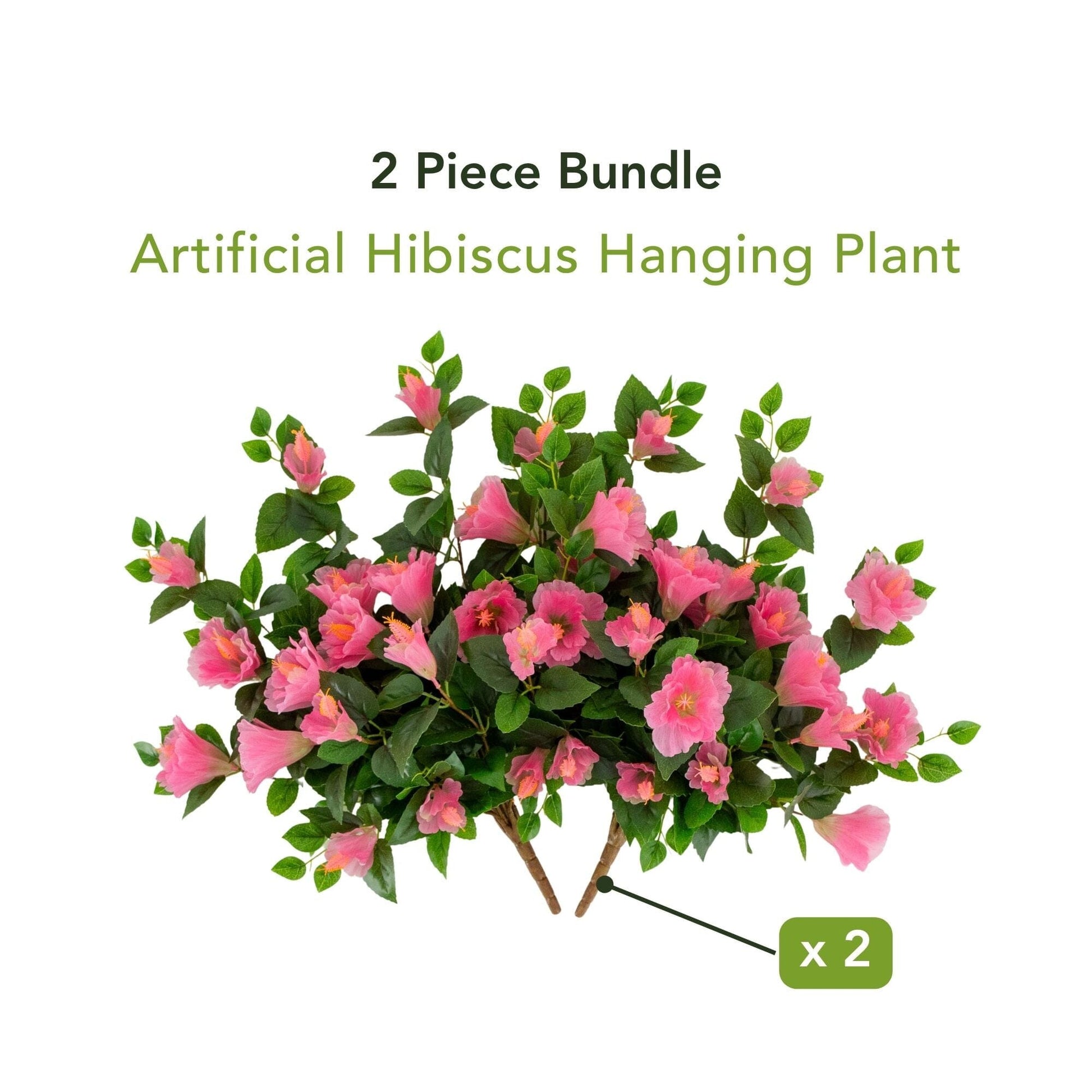 Artificial Hibiscus Hanging Plant 2-Piece pink blossoms with leaves UV resistant Nearly Natural on Tampa Home & Garden Store