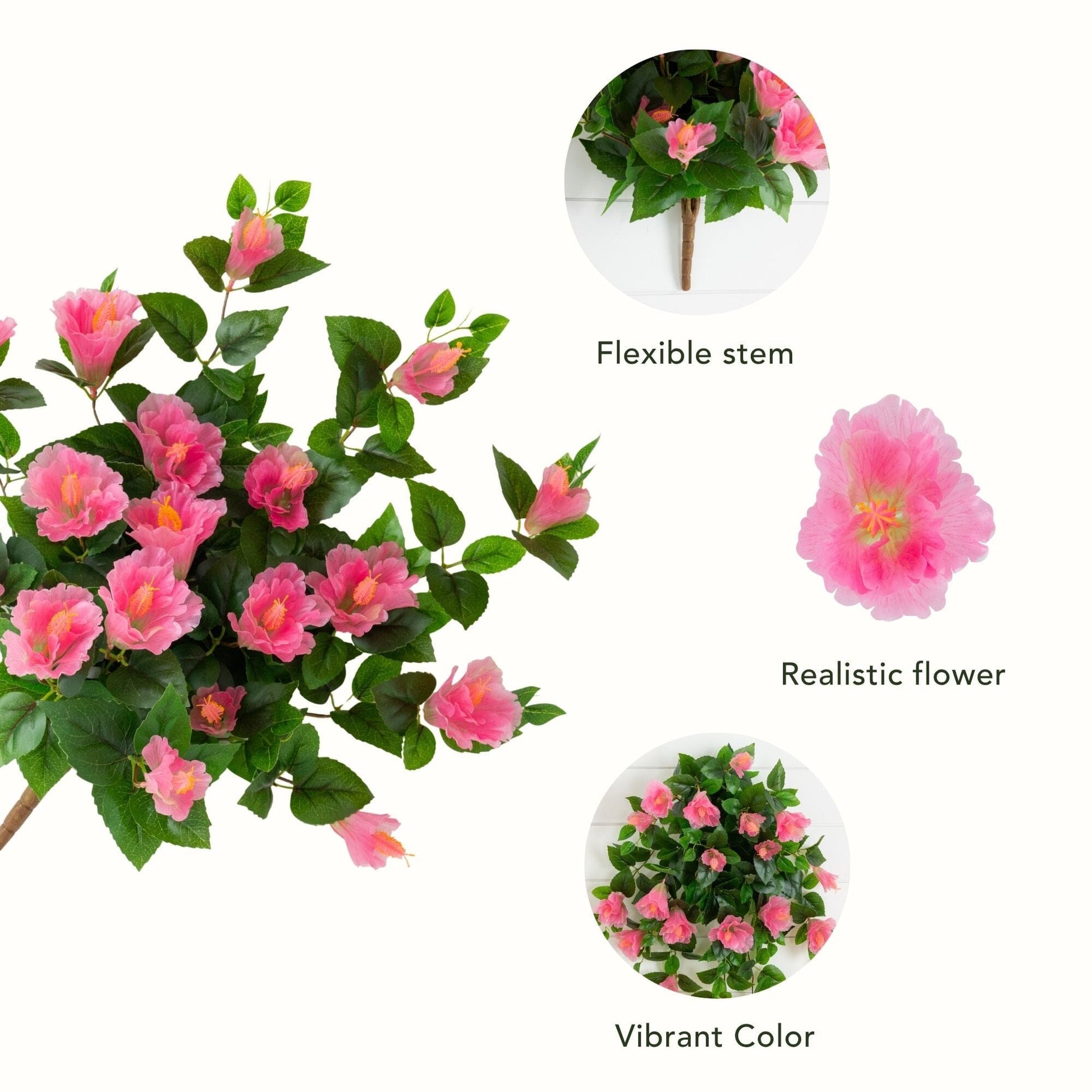 Nearly Natural 24in UV-resistant artificial hibiscus hanging plant set of 2 with pink blossoms and green leaves on Tampa Home & Garden Store