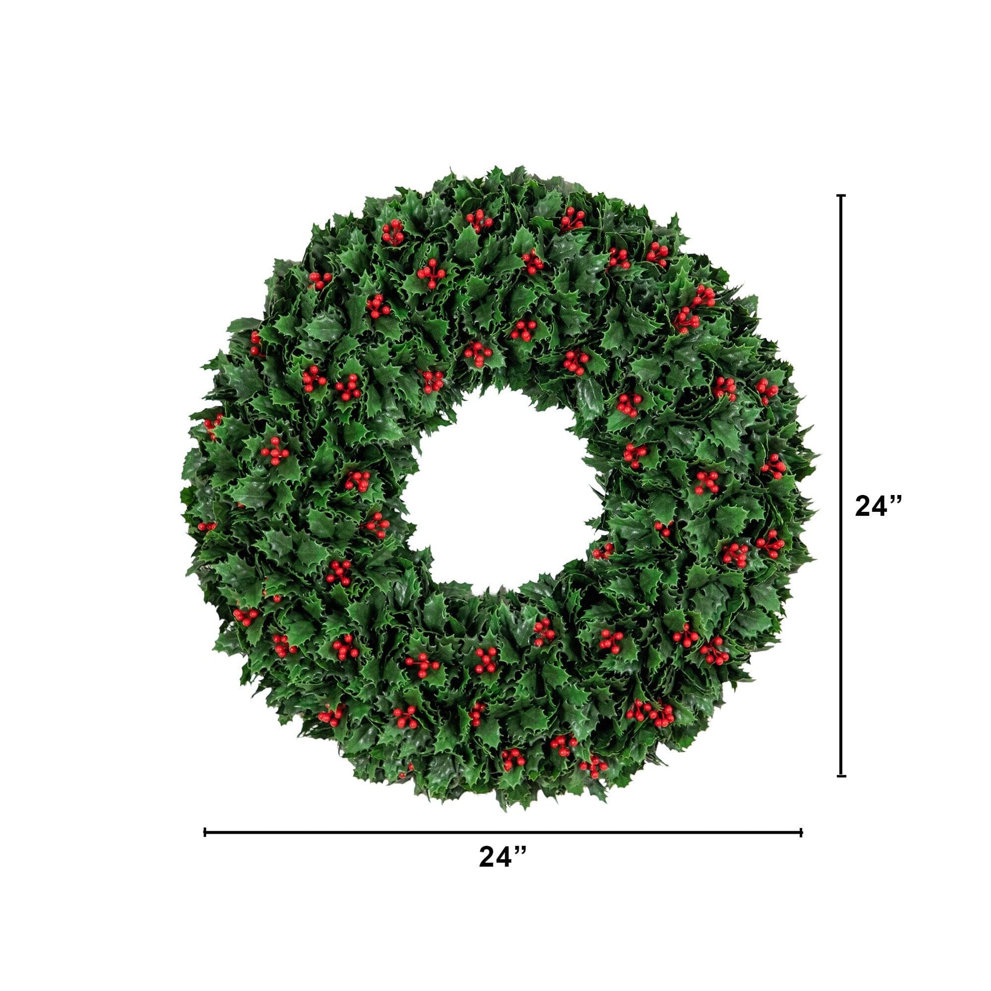 Wreath Nearly Natural 24in UV-resistant artificial holly leaves with red berries indoor/outdoor on Tampa Home & Garden Store