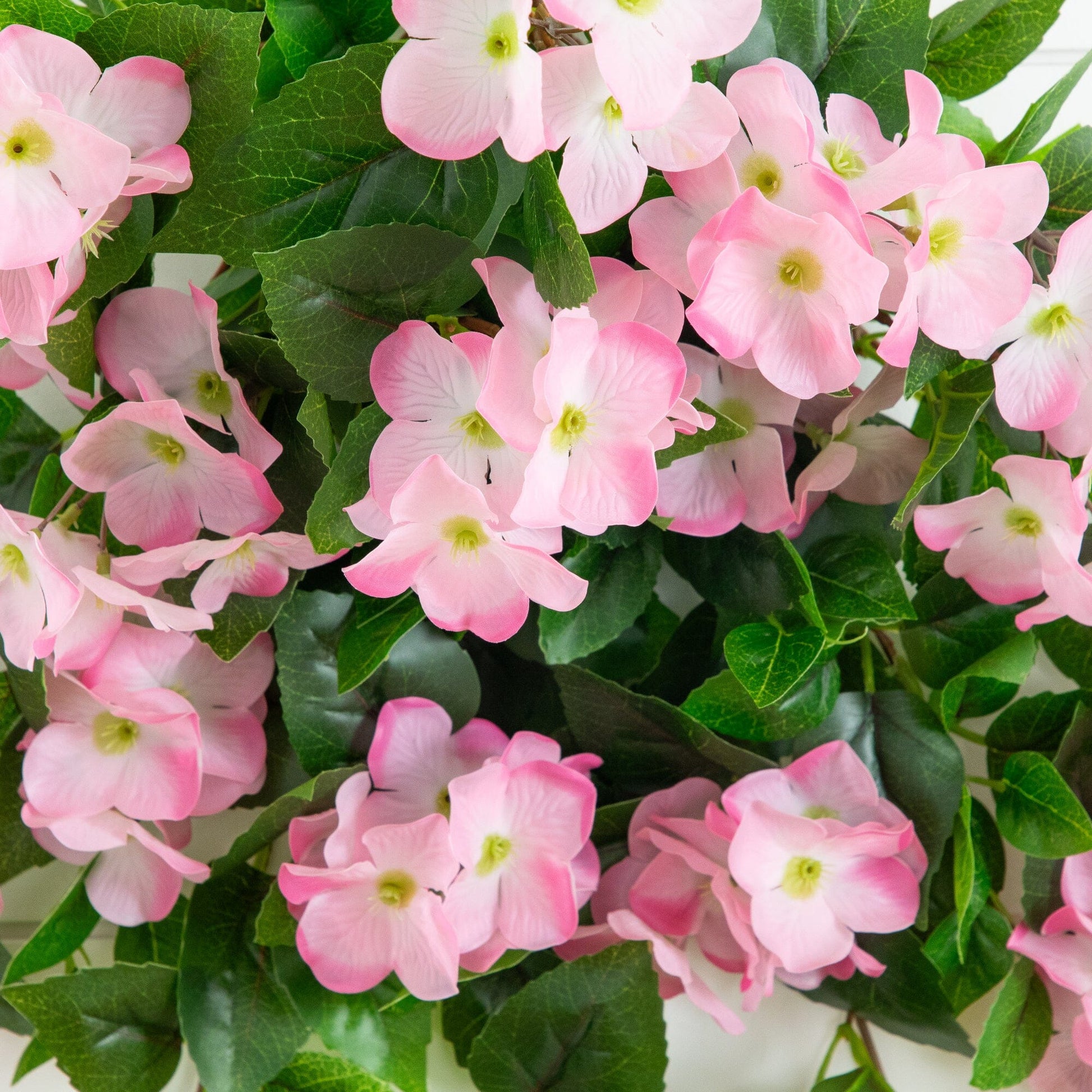 Nearly Natural 24in UV resistant artificial hydrangea hanging plant set of 2 with pink blooms on Tampa Home & Garden Store
