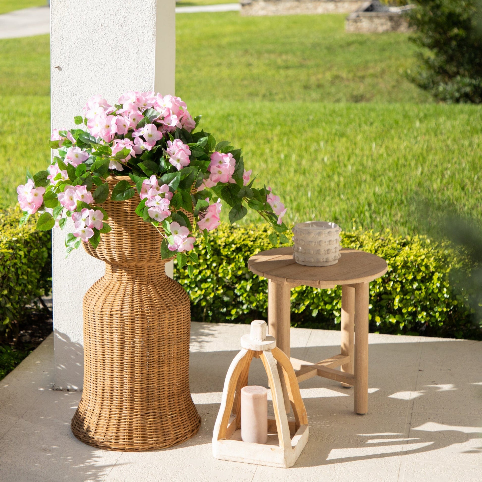 Artificial hydrangea hanging plant set of 2, 24in UV resistant, pink blooms, Nearly Natural on Tampa Home & Garden Store