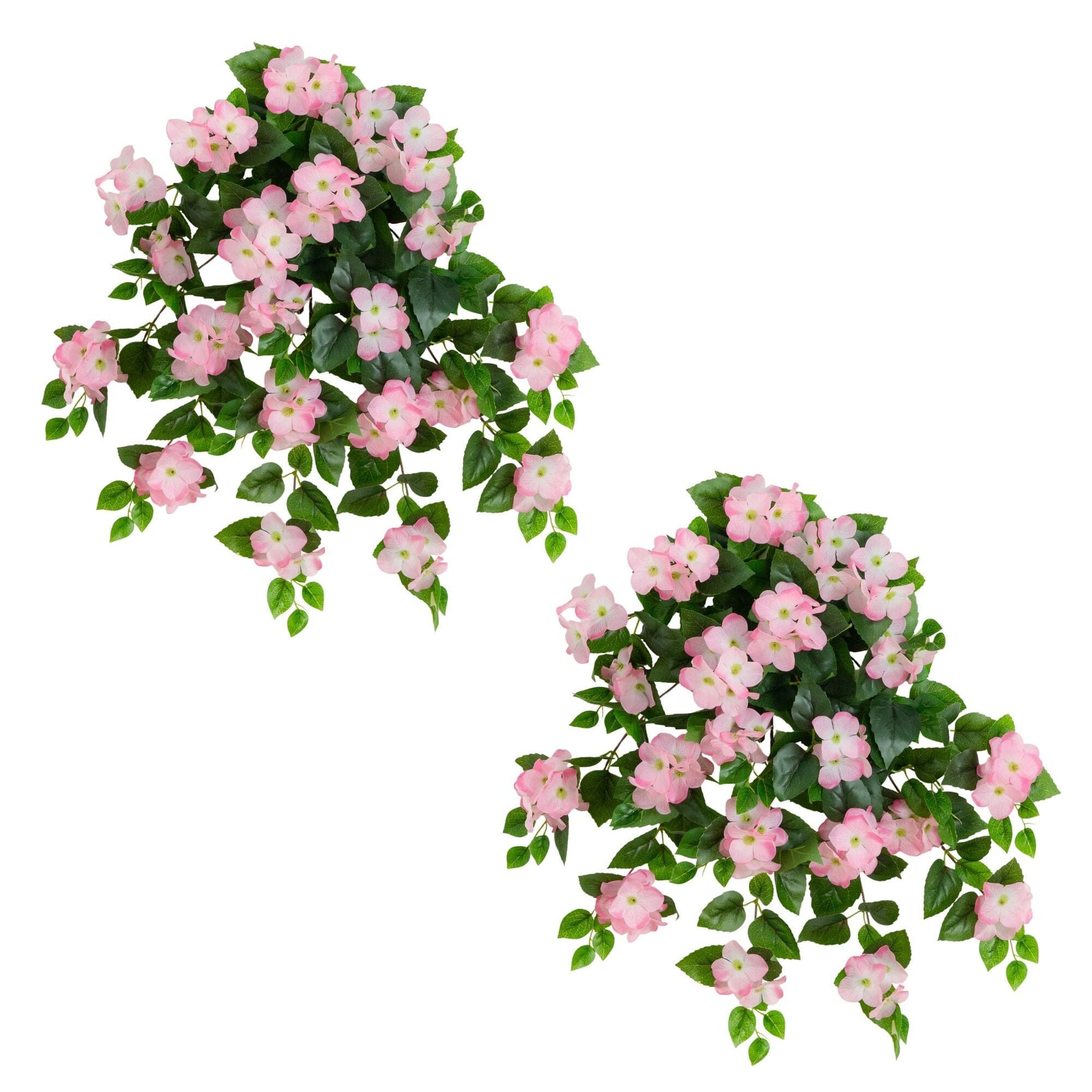 24in UV-resistant hydrangea hanging plant set of 2 by Nearly Natural, pink blooms on Tampa Home & Garden Store
