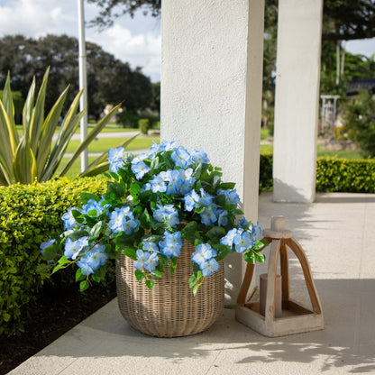 Nearly Natural 24in UV-resistant artificial hydrangea hanging plant blue blooms in wicker basket on Tampa Home & Garden Store