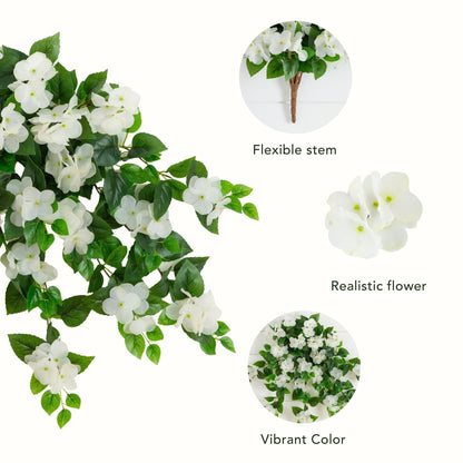 Hydrangea hanging plant set of 2, white blooms, 24in UV-resistant artificial on Tampa Home & Garden Store