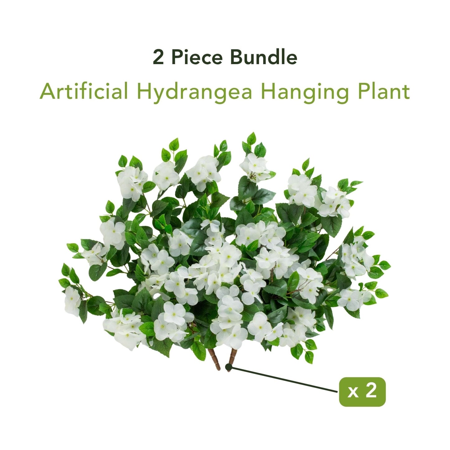 Hydrangea hanging plant 24in UV-resistant artificial white blooms Nearly Natural 2-piece bundle on Tampa Home & Garden Store