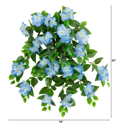 24in UV-resistant artificial hydrangea hanging plant set of 2, blue blossoms, Nearly Natural on Tampa Home & Garden Store