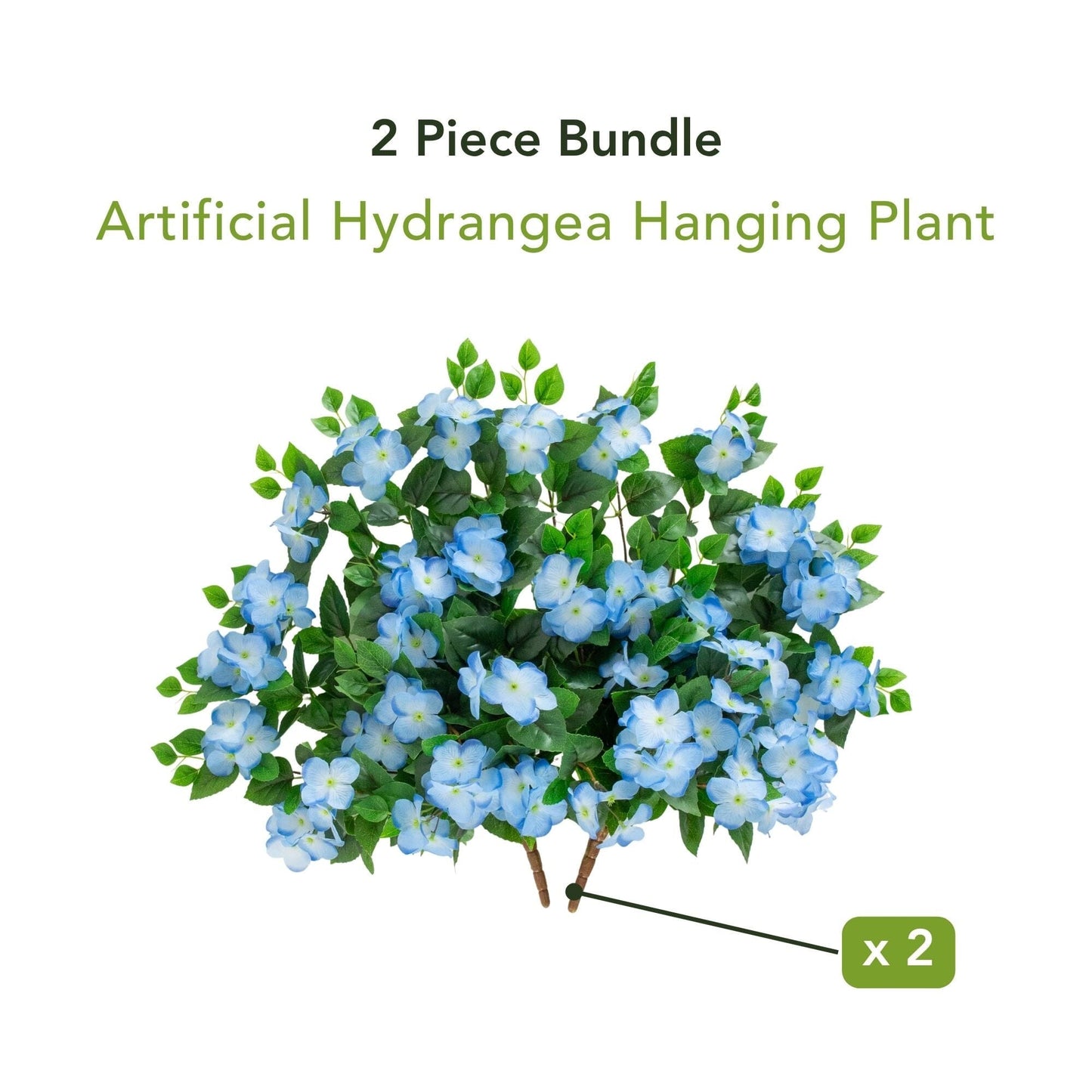 Artificial hydrangea hanging plant, 24in UV-resistant, blue blooms, set of 2, Nearly Natural on Tampa Home & Garden Store