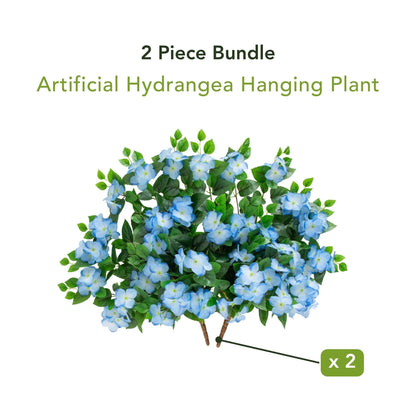 Artificial hydrangea hanging plant, 24in UV-resistant, blue blooms, set of 2, Nearly Natural on Tampa Home & Garden Store